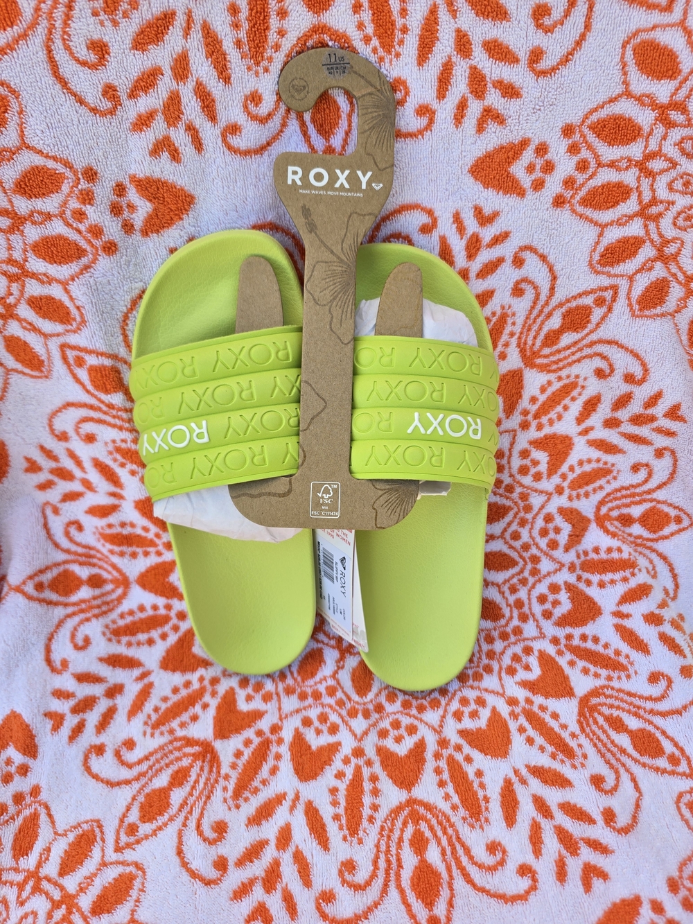 Roxy Water- Friendly Slide Sandals In Lime Green! NWT!
